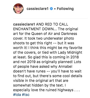 Cassie Clare, Queen of Air and Darkness News