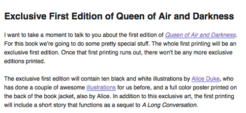 Queen of Air and Darkness Exclusives in First Print